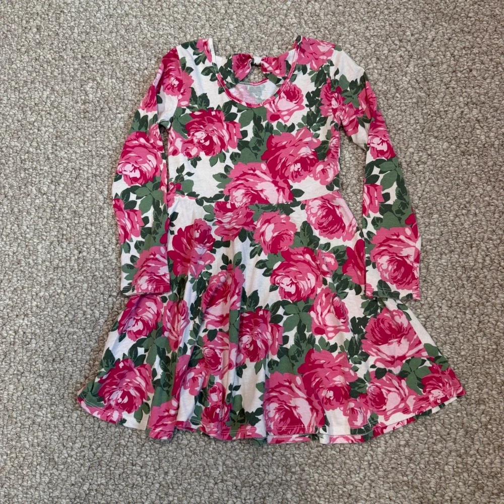 Childrens Place Girls Pink Rose Floral Long Sleeve Skater Dress Size Size 7/8